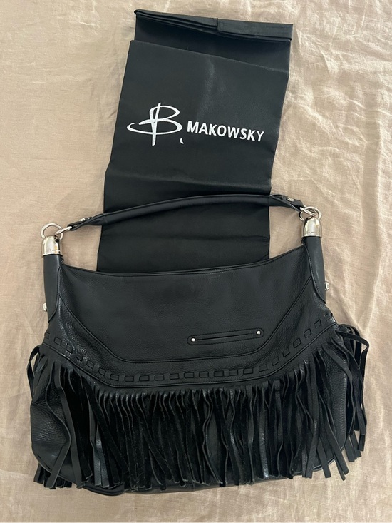 b. makowsky Handbags - B. Makowsky Andalusia Fringe Shoulder Bag - Black Leather - Like New
